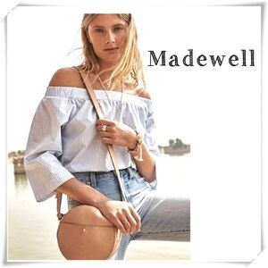 MADEWELL Clean Off-the-Shoulder Blouse Top in Stripe in White / Blue Style G2082